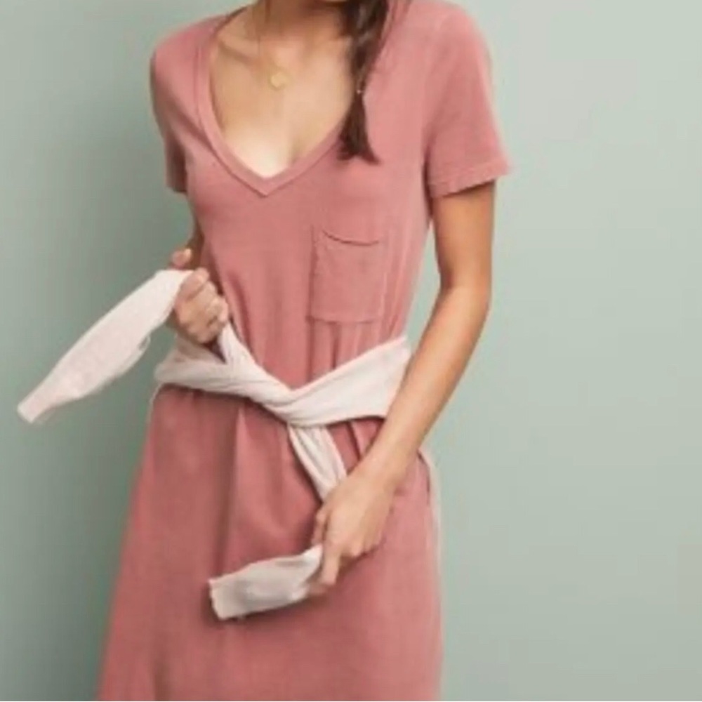 ANTHROPOLOGIE T.LA WOMEN'S DUSTY PINK SHORT SLEEVE DRESLA TEE DRESS Sz S